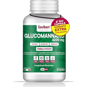 Saviben Glucomannano Forte 4200mg, 360CPS FORMATO EXTRA SCORTA, Perdita di Peso, Extra Dosaggio, Soppressore dell'Appetito, Saziante Naturale, arricchito con inulina, cromo e vitamina B3