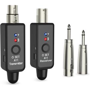 INGPARTNER A11 2.4GHz Sistema Microfono Wireless - Trasmettitore & Ricevitore a 4 Canali, Adattatore Plug Plug XLR Adatto per Microfono Dinamico / Condensatore, Mixer Audio (1TX + 1RX)