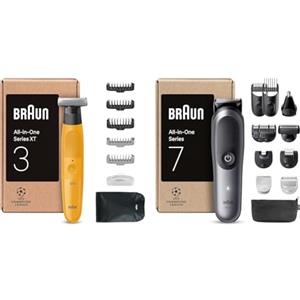 Braun Rasoio Elettrico Barba Uomo XT3 Tutto-in-uno, Regolabarba, +7 Strumenti di Styling, Giallo & Rasoio Elettrico Corpo Uomo Series 7, +8 Strumenti Cura Corpo, Taglia Peli Naso e Orecchie, Grigio