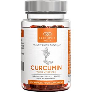 Elixirvit Curcumina Liquida Elixirvit con Vitamina D - 185x Più Biodisponibile della Tipica Curcuma/Curcumina - Subito Assorbibile - 60 Capsule Curcumina NovaSOL