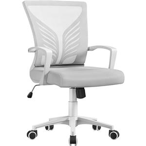 Yaheetech Sedia da Scrivania Ufficio Ergonomica a Rotelle Girevole Reclinabile in Rete Traspirante con Braccioli Altezza Regolabile Portata 136 kg Grigio Chiaro