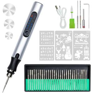 PTUI Penna per Incisione Elettrica - Incisore Portatile Senza Fili con 30 Punte, 3 Punte per Sega, 2 Punte da Trapano e 4 Stencil, Utensile Rotante Ricaricabile USB per Gioielli, Legno, Vetro e Metallo