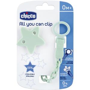 Chicco Clip Universale Verde - Catenella Sterilizzabile per Succhietti, Adatta a Tutti i Tipi