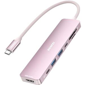 BENFEI 7-in-1 Hub USB C con HDMI 4K@60Hz, 2 USB-A, 1 USB-C dati, carica da 100W, lettore di schede SD/TF [cavo anti-groviglio in silicone] per MacBook Pro/Air, iPad Pro, iMac, iPhone 15 Pro/Pro Max