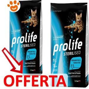Prolife Cat Sterilised Grainfree Sensitive Adult Sogliola e Riso - Offerta [PREZZO A CONFEZIONE] Quantità Minima 2, Sacco Da 7 Kg