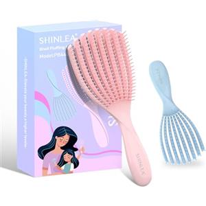 SHINLEA Spazzola Capelli - SHINLEA 2 Pezzi Spazzola Capelli Ricci- Elimina i nodi, Spazzola Districante per Capelli per Donne,Uomini,Bambini - Mini Spazzola da Usare su Capelli Bagnati e Asciutti (Rosa e Blu)