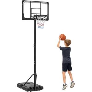 SPORTNOW Canestro Basket a 6 Altezze Regolabili con Base Riempibile e Rotelle, in PC, Acciaio e Poliestere, Nero