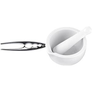 Fackelmann Set di schiaccianoci e pestello e Mortaio, Schiaccianoci 17,5 x 4 x 1,3 cm in Acciaio Cromato, Argento, Grigio + Pestello e Mortaio in Porcellana 11 x 6 cm