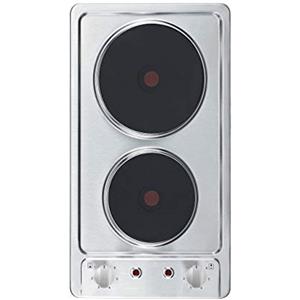 Respekta Domino Piano Cottura Elettrico In Acciaio Inox, Piastra Elettrica da Incasso A 2 Piastre Con Spina, Fornello Elettrico, 6 Livelli, Manopole, Pronto All'uso, 29 cm, km 9111EN
