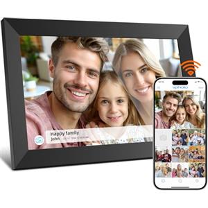 Lourcel Cornice Digitale WiFi 16GB, Cornice Digitale Foto da 10,1 Pollici, Condivisione di foto su Portafoto Digitale app da Qualsiasi Luogo, Schermo Touch Screen 1280x800, Rotazione Automatica (Black)