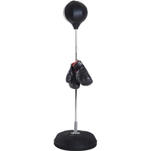 HOMCOM Punching Ball da Terra ad Altezza Regolabile con Guantoni da Boxe e Base Riempibile, Sacco Boxe da Terra in Finta Pelle, Plastica e Acciaio, 43x43x126-144 cm, Nero