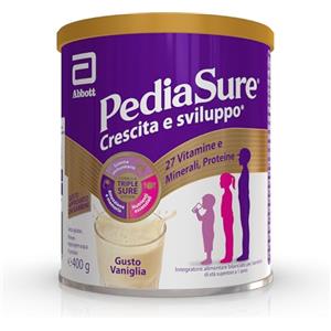 PEDIASURE Crescita e Sviluppo, Integratore Alimentare per Bambini da un anno in su, Multivitaminico con 27 Vitamine e Minerali e Proteine, Confezione 400g, gusto Cioccolato