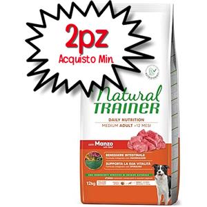 Trainer Natural Medium Adult - Alimento Secco Completo per Cani con Manzo e Riso, 12 kg