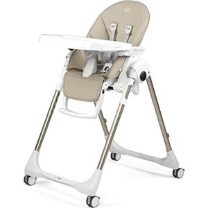 Peg Perego PEG Prima Pappa Follow Me Seggiolone Pappa Neonati Reclinabile, Funzione Sdraietta, 4 ruote, Pieghevole e Ultracompatto, per Bambini da 0 a 3 Anni (0-15 kg), Astral