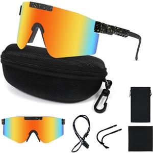 Homelyxe Occhiali da Ciclismo Uomo Donna Occhiali Veloci UV400 Occhiali Bici Regolabili Occhiali Running Antivento Occhiali da Sole Sportivi Polarizzati per MTB Sci Pesca Baseball Arancione