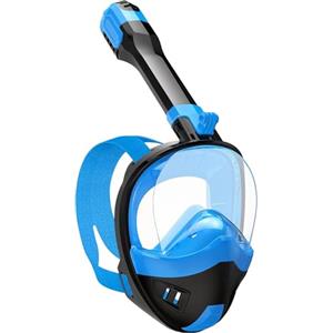 Lamker Maschera da snorkeling integrale per adulti, pieghevole, con supporto per fotocamera rimovibile, vista panoramica a 180°, anti-perdite, anti-appannamento