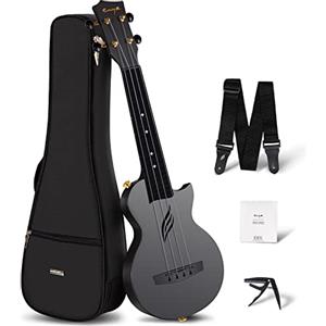Enya Ukulele Soprano Nova U Mini Simple 53,3 cm - Ukulele da viaggio in fibra di carbonio - Con kit per principianti include custodia, cinturino, capotasto e corde (nero)