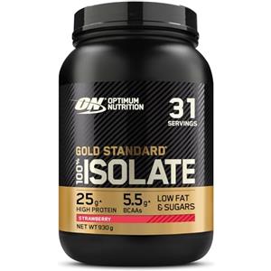 Optimum Nutrition ON Gold Standard 100% Proteine Whey Pure Isolate, BCAA e Glutammina Naturali, Pre e Post Allenamento, Gusto Fragola, 31 Dosi, 930g