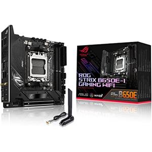 ASUS ROG STRIX B650E-I GAMING WIFI Scheda Madre Gaming Mini-ITX, AM5, Ryzen 9000/8000/7000, AMD B650, DDR5, PCI 5.0, WiFi 6E (802.11ax), 2.5Gb Lan, 2xM.2, 2xSATA 6GB/s, Aura Sync RGB