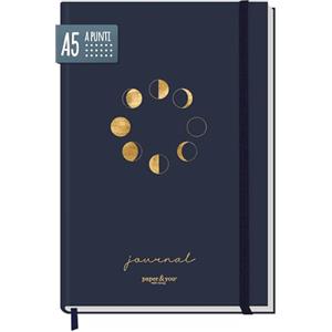Häfft paper&you® Dotted Journal A5 - Taccuino a puntini Moon | 156 pagine numerate con griglia a puntini, elastico e segnalibro - per diario, schizzi, liste e appunti creativi
