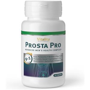 Vitality Nutritionals Prosta Pro High Dose. Complesso di capsule per la prostata con 600 mg di estratto di zucca, vitamina B6, zinco e selenio.60 pezzi. Senza additivi, senza OGM, vegano. Vitality Nutritionals