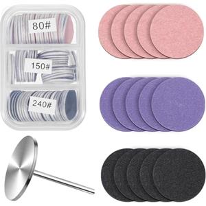 Yolev 72 dischi di carta abrasiva con punta per trapano per unghie in metallo, 25 mm, dischi di ricambio per manicure, pedicure, dischi abrasivi per calli elettrici, strumento di rimozione della lima per