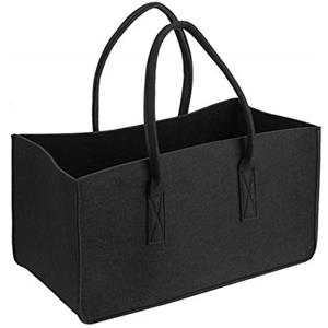 Xingsky Borsa in Feltro,Portalegna,Cesta per Legna,Borsa per Legna da Ardere con Manico Pieghevole per il Trasporto di Legna, Giocattoli, Giornali (Nero)