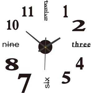 SELURK Orologio da parete Fai da Te 50CM Orologio da muro adesivo 3D da Muro Design Moderno,meccanismo silenzioso,Usato per Decorare la Parete Vuota per Casa,Ufficio -Nero (50CM)