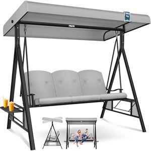 KESSER® Dondolo Hollywood con tettuccio parasole, 3 Posti, cuscino di seduta, Portata fino a 360 kg, Sdraio da Giardino con piedini antiscivolo, Uso Esterno e Interno, Idrorepellente, Grigio Chiaro