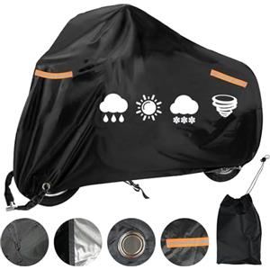 USHOP Telo Coprimoto XXL,Coprimoto per esterni,tessuto Oxford 210D,protezione UV,con strisce riflettenti,foro per lucchetto e cinghie antivento,per moto,scooter,ciclomotori (245x105x125 cm)