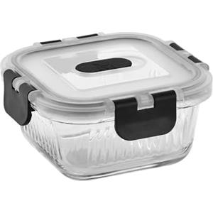 MasterPRO Foodies - Contenitore alimentare da 320 ml - realizzato in vetro borosilicato resistente - quadrati Tupperware con un respiro blashtake - design elegante - Microonde adatto