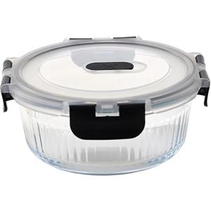MasterPRO Foodies - Contenitore alimentare da 620 ml - Prodotto in vetro borosilicato resistente - tupperware rotondo con un motoscafo - design elegante - Microonde adatto