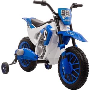 HOMCOM Moto da Cross Elettrica per Bambini da 3-5 Anni, Moto Elettrica per Bambini con Batteria 12V Ricaricabile e Rotelline Rimovibili, 106.5x51.5x68cm, Blu