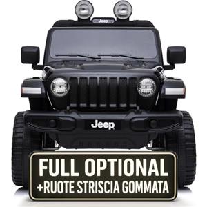 TOYSCAR Macchina Elettrica Per Bambini Jeep Wrangler Rubicon Full Optional Auto Elettrica Per Bambini Telecomandata 2 posti Sedile In Pelle Porte Apribili Doppio Motore Elettrico 12V TOYSCAR nera