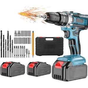 AntDau71® - TRAPANO AVVITATORE CON DOPPIA BATTERIA DA 48V LITIO A PERCUSSIONE CON VALIGETTA, COMPRESA DI 24 ACCESSORI