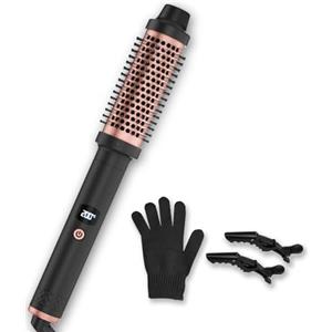 Qingning Spazzola Termica 38mm, Thermal Brush con Display Digitale LCD 120-200 ℃, Spazzola Arricciacapelli per Capelli Ricci, Spazzola Rotonda Spazzola Lisciante per Capelli Lunghi e Corti (Dorato)