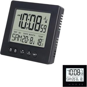 GOMETY Radiosveglia digitale con termometro, luce calendario, temperatura, orologio radio, visualizzazione settimanale, datario, due sveglia indipendente, regolazione automatica, ora estate/inverno,