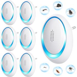 AOOWU Antizanzare Ultrasuoni, 6 Pack Repellente Zanzare Ultrasuoni, Ultrasuoni per Topi, Professionale Elettrico Ultrasuoni per Anti Zanzare, Topi, Scarafaggi, Insetti, Ragni, Roditori, Formiche