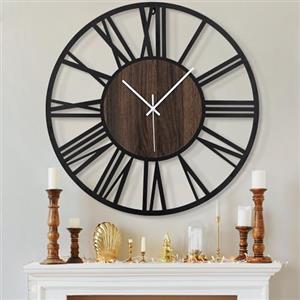 HAITANG Orologio da parete extra large silenzioso, funzionamento a batteria, orologio da parete rotondo in legno, per soggiorno, camera da letto, fattoria, ufficio, decorazione da parete, 80 cm