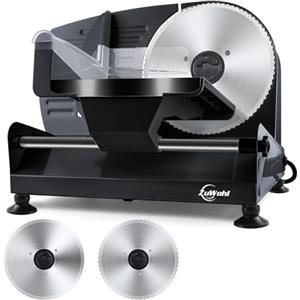 ZUWOHL Affettatrice Elettrica da Casa, Due Lame da 19 cm, 200W Affettatrice Professionale con Piedini Antiscivolo e Interruttore ON/OFF, Spessore Preciso 0-15 mm per Affettare Cibi, Carne, Pane