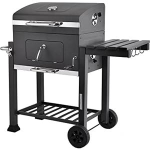 MaxxGarden Barbecue a Carbonella - 118 cm - con Ruote - Manico in Acciaio Inox - Griglia e Termometro - Grande Barbecue da Campeggio - Colore Nero