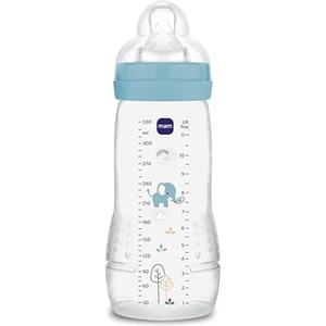 MAM Istruzioni in Lingua Straniera - Mam Easy Active Baby Bottle, Biberon Grande per Apprendimento Ergonomico, Facile da Impugnare, Tettarella N. 3 in Silicone e Coperchio Salvagoccia, 4 Mesi, Blu, 330 Ml
