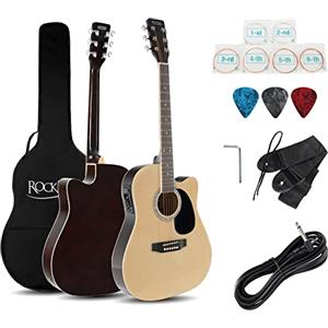 Rocktile WSD-8CE-NT Slim Line Set di Chitarre Western - Chitarra Acustica Dreadnought - Westerngitarre con Pickup nel Set incl. Borsa, Cinghia, Cavo, Corde di Ricambio e Plettro - Natural