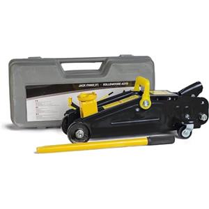 EGLEMTEK Cric Sollevatore Idraulico Per Auto Martinetto 2t Ruote Bidirezionali A Cuscinetto Assetto Ribassato Professionale Per Veicoli Auto Moto Con Valigetta Nero E Giallo