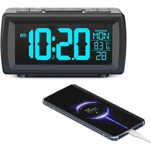 OWYELO Sveglia da Comodino, Radiosveglia con Doppio Allarme e Snooze, Display LED con 7 Luci Notturne Colorte, Orologio Digitale con Radio FM e Timer Riposo