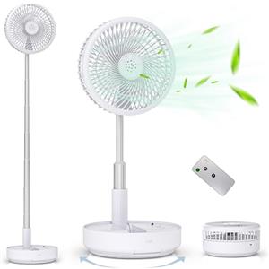Primevolve Ventilatore oscillante portatile, Ventilatore a piantana con telecomando,Ventilatore portatile da tavolo USB senza fili a 4 velocità per,viaggi in camera da letto campeggio 8 (Bianco)