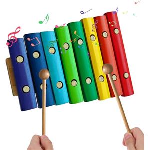 Btuty Xilofono in legno a 8 note, con 2 mazzuole in legno di betulla, tasti colorati, piccolo xilofono, strumento a percussione, regalo di compleanno, strumento musicale perfetto per principianti