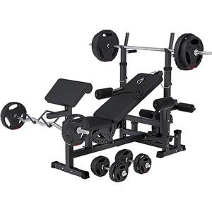 GORILLA SPORTS® Panca Multifunzione - con Set di Pesi 100kg, Schienale Regolabile, Porta bilanciere, Stazione Butterfly, Carico Massimo 280kg, Bianco o Nero - Panca Pesi, Stazione Palestra, Fitness