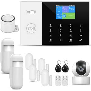 PGST Allarme Wireless Antifurto Casa Senza Fili,13 Kits Allarme Casa, con 2MP Telecamera di Sorveglianza, Sirena, Sensori Per Porta Finestre, Sensore di Movimento, Compatible App Smart Life/Tuya