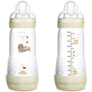 MAM Biberon Mate Anti-Colic A154, Biberon anti-coliche, brevettato, con tettarella 1 in silicone SkinsoftTM ultra morbido, per bambini a partire da 4 mesi, 320 ml, neutro, autosterilizzabile in 3 minuti